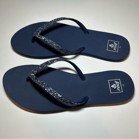 Reef Shoes - Reef Just Passing Through Women's 11 Thong Stargazer Mermaid Navy Blue Sparkly